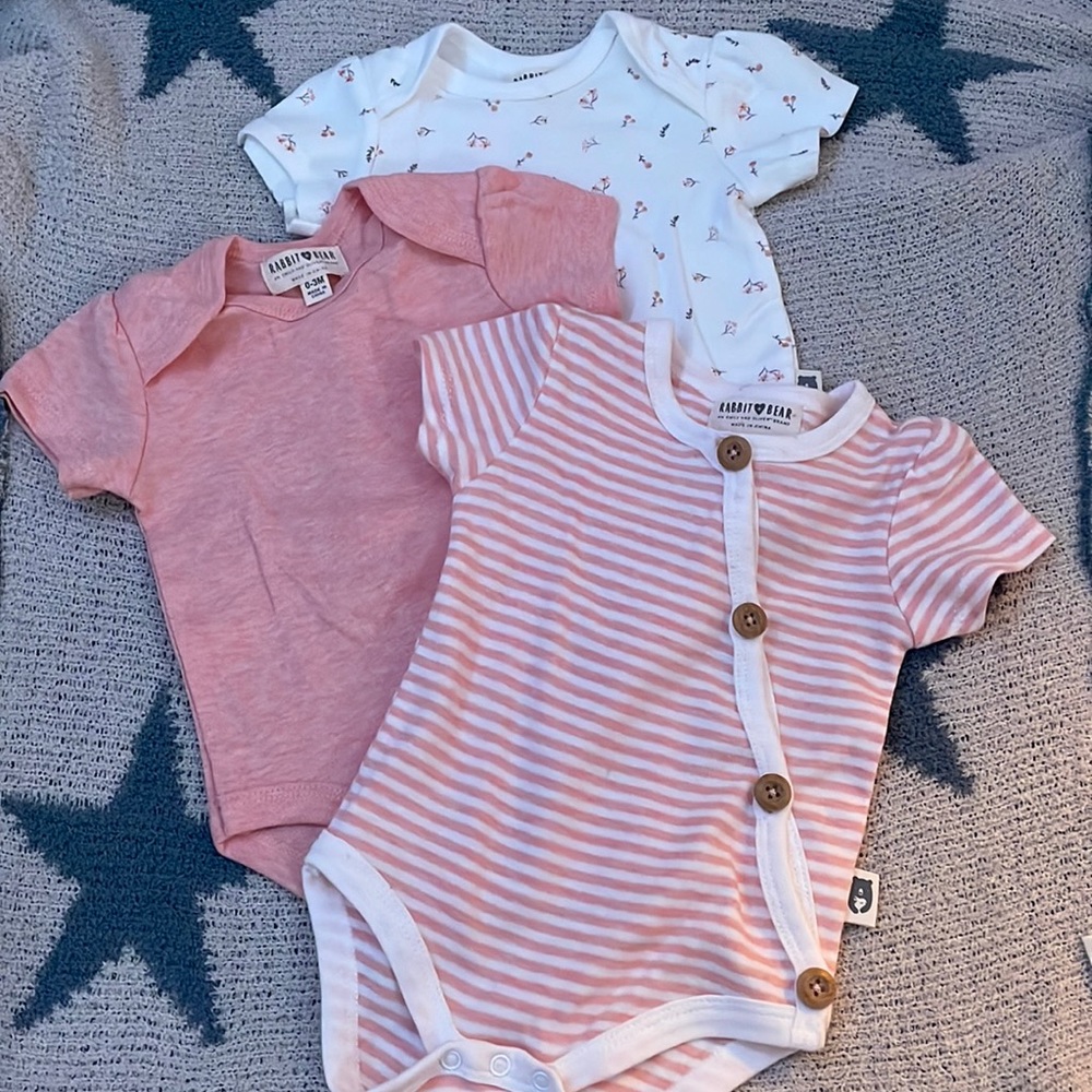 Rabbit and bear 3 set onesies, pink theme for baby girls